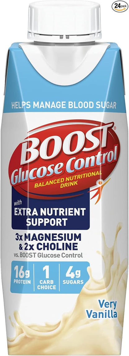 BOOST Glucose Control Ready to Drink Nutritional Drinks with Extra Nutrient Support Drink, Very Vanilla, Carton, 8 Fl Oz, Pack of 24