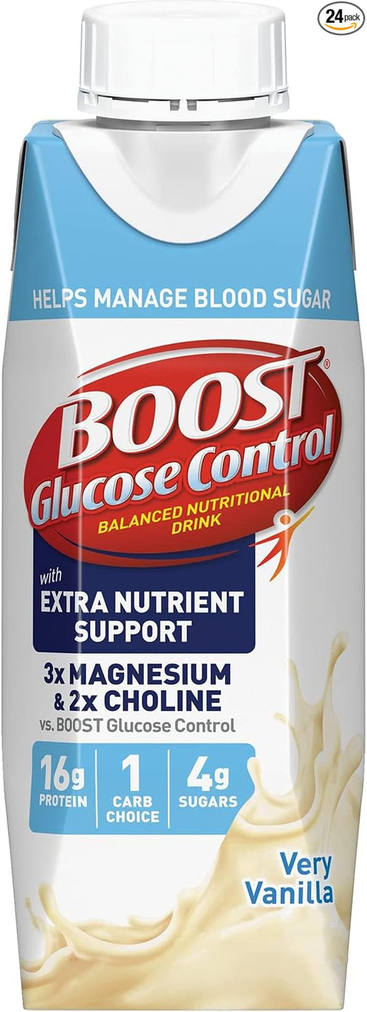 BOOST Glucose Control Ready to Drink Nutritional Drinks with Extra Nutrient Support Drink, Very Vanilla, Carton, 8 Fl Oz, Pack of 24