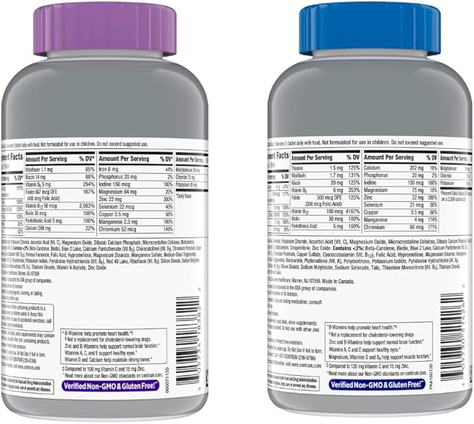 WW Centrum Silver Women's 50 Plus & Men's 50 Plus Multivitamin 275 Tablets Combo Pack, Multivitamin Supplement + 7-Day Travel Pill Organizer