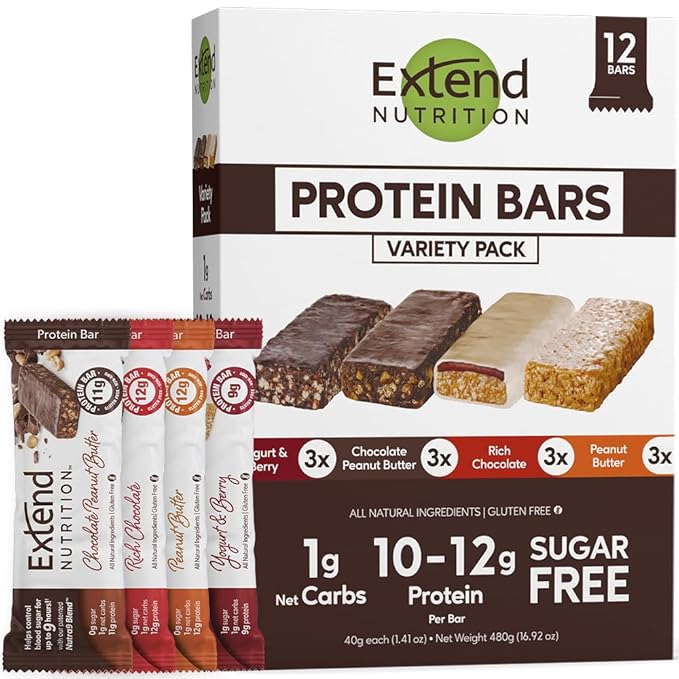 Extend Nutrition Sugar Free Protein Bars, 4 Great 12 Count