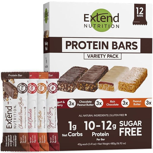 Extend Nutrition Sugar Free Protein Bars, 4 Great 12 Count