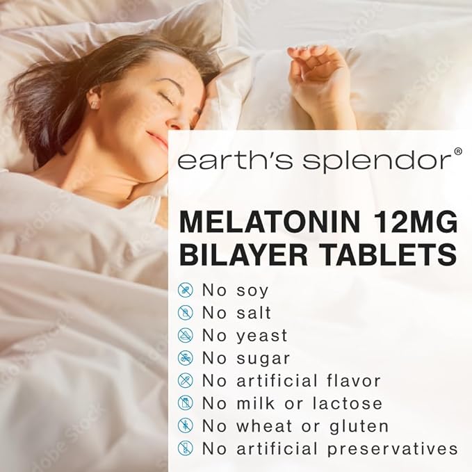 Earth's Splendor Melatonin 12 MG Bilayer 60 Count 2 Month