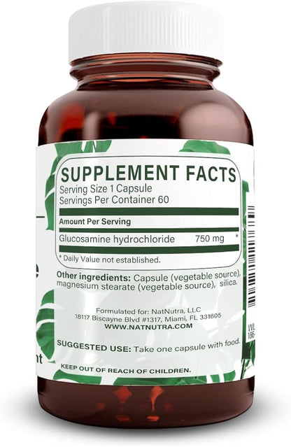 Natural Nutra Vegan and Vegetarian Glucosamine 750mg, 60 60 Capsules