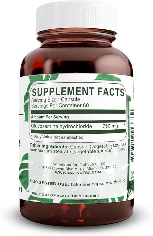 Natural Nutra Vegan and Vegetarian Glucosamine 750mg, 60 60 Capsules
