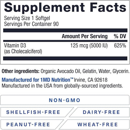 1MD Nutrition Vitamin D3 5000 IU Softgels 3-Month Supply
