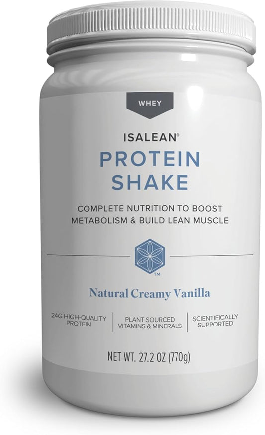 IsaLean Protein Shake - Complete Superfood Meal Replacement for Maintaining Healthy Weight and Lean Muscle Growth with 24 Vitamins and Minerals - 27.2 oz - 14 Meal Canister (Natural Creamy Vanilla) - Canister
