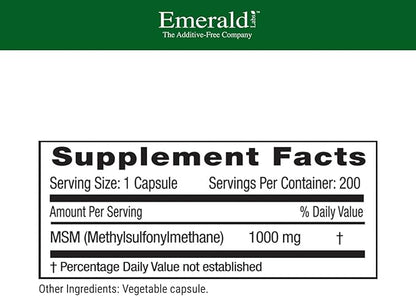 EMERALD LABS MSM 1000mg 200 Vegetable 100-Day Supply)
