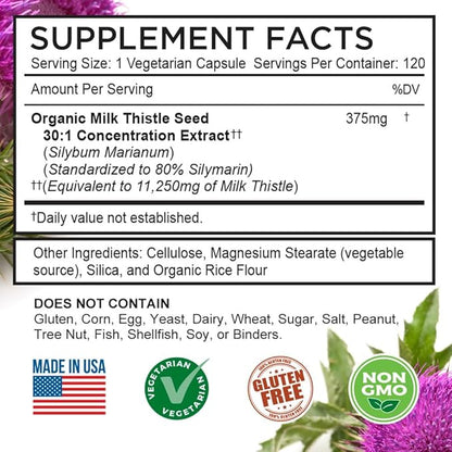 FarmHaven USDA Organic Milk Thistle Capsules 30X Concentrated 80% Silymarin 360 Vegan