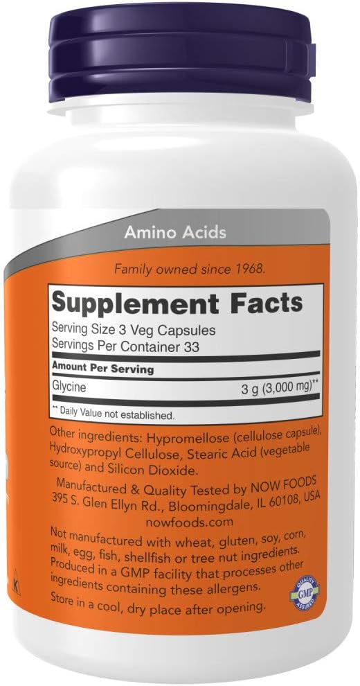 Now Foods Glycine 1000 mg 100 VegiCapsules 2 Pack