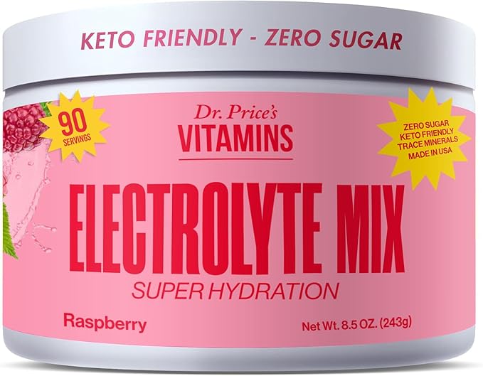 Dr. Price Electrolytes Powder No Sugar - Electrolyte Mix - Hydration Drink - Keto Electrolytes - Fasting Electrolytes - Water Enhancer, Non-GMO, Gluten Free, Sports Drink - 90 Servings - Raspberry
