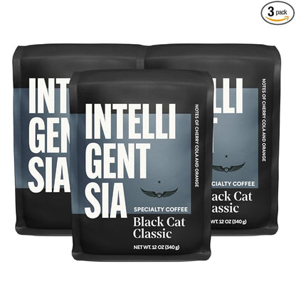 Intelligentsia Coffee, Medium Roast Whole Bean Coffee - Black Cat Espresso with Flavor Notes of Stone Fruit, Dark Sugars and Dark Chocolate, 36 Ounces (3 Bags of 12 Ounces)
