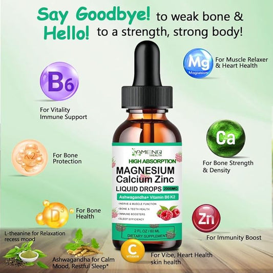 Calcium Magnesium Zinc D3 Supplement, Liquid 1000mg Magnesium 400mg with D3 K2 K2 C,
