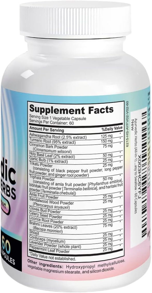 Ayurvedic Herbs (All-in-1) Supplement 2-Month Supply 17 Active 60 Capsules