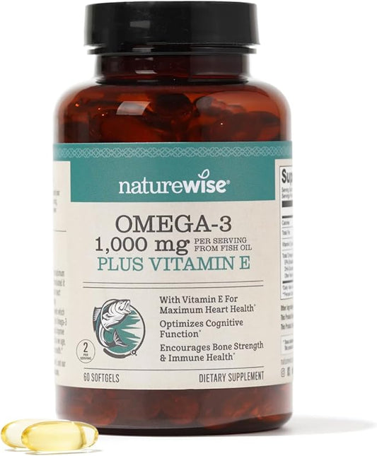 NatureWise Extra-Strength Omega 3 Fish Oil Supplement 1000mg per 600 EPA 400 DHA 60 Softgels[1-Month Softgels[1-Month Supply]