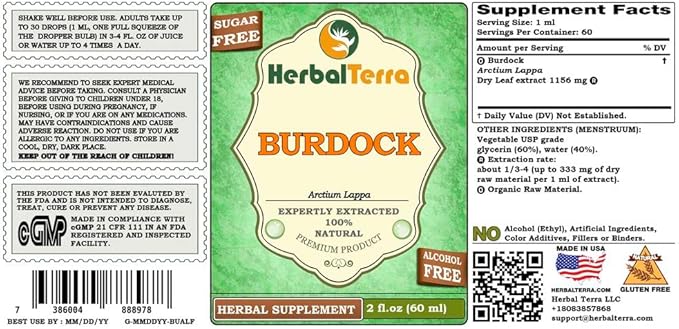 Burdock (Arctium Lappa) Glycerite, Organic Dried 2 oz