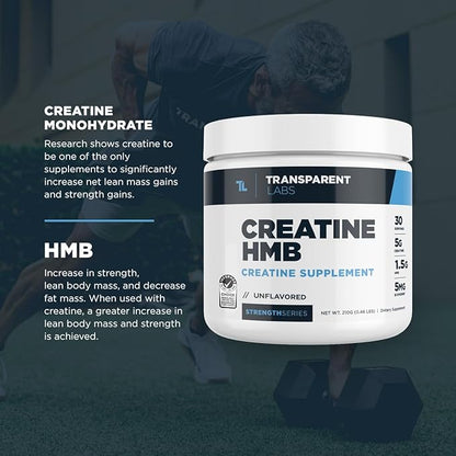 Transparent Labs Creatine HMB - Creatine Monohydrate Powder with HMB for Muscle Growth, Increased Strength, Enhanced Energy Output, and Improved Athletic Performance - 30 Servings, Watermelon