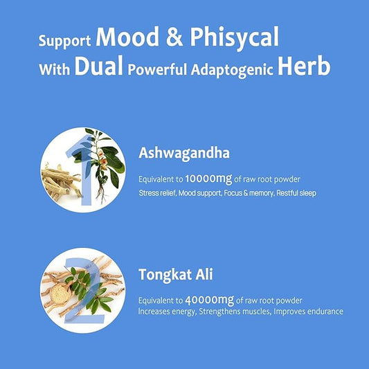 Ashwagandha 10000mg Tongkat Ali 40000mg Supplement D3 K2 K2 - 60 Count
