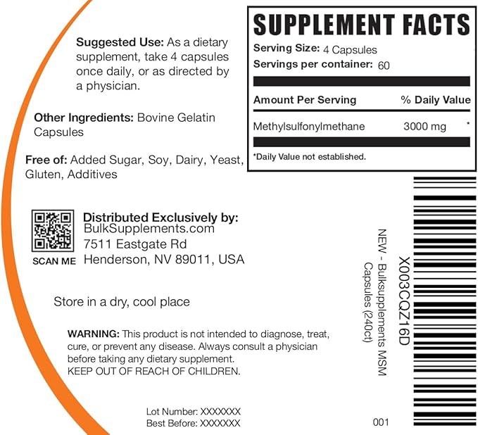 BulkSupplements.com MSM Capsules 3000mg - 4 Capsules 240 Capsules 1)