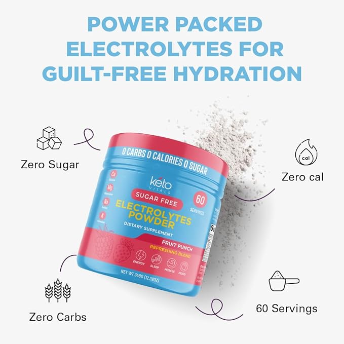 Keto Vitals Keto Electrolytes Powder | Keto-Friendly Electrolytes with Potassium, Magnesium, Sodium, Calcium | Keto Electrolytes Supplement Energy Drink Mix | Sugar-Free, Zero Calories, Zero Carbs