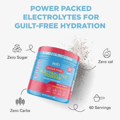 Keto Vitals Keto Electrolytes Powder | Keto-Friendly Electrolytes with Potassium, Magnesium, Sodium, Calcium | Keto Electrolytes Supplement Energy Drink Mix | Sugar-Free, Zero Calories, Zero Carbs