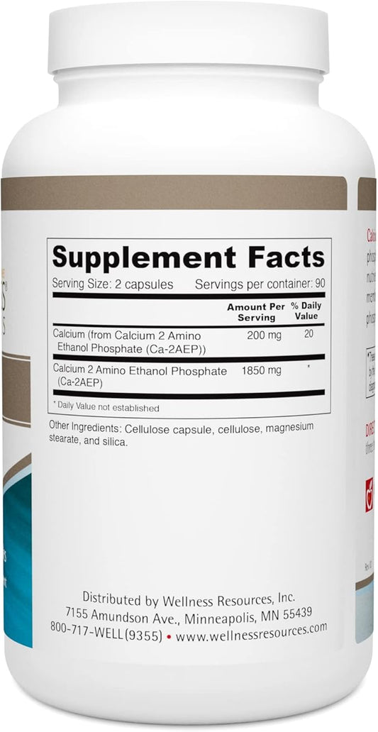 Wellness Resources Calcium AEP - Nerve Support Supplement for Cellular Protection, Longevity, Cell Membrane Health, Myelin Sheath Support - 925mg Ca-2-AEP Per Capsule - 180 Capsules