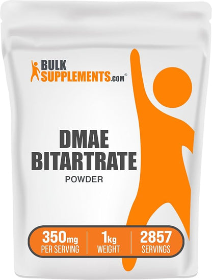 BulkSupplements.com DMAE Bitartrate Powder - Dimethylaminoethanol Bitartrate, DMAE Supplement - DMAE Powder, Gluten Free, 350mg per Serving, 1kg (2.2 lbs) (Pack of 1)
