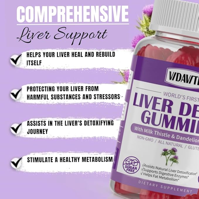 Sugar-Free Liver Cleanse Detox & Repair Gummies — 1500mg Silymarin Milk Thistle Supplement with Artichoke Extract Liver Health Formula, and 20+ Liver Detoxifiers for Men & Women (60 Gummies)