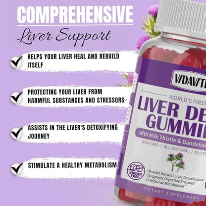 Sugar-Free Liver Cleanse Detox & Repair Gummies — 1500mg Silymarin Milk Thistle Supplement with Artichoke Extract Liver Health Formula, and 20+ Liver Detoxifiers for Men & Women (60 Gummies)