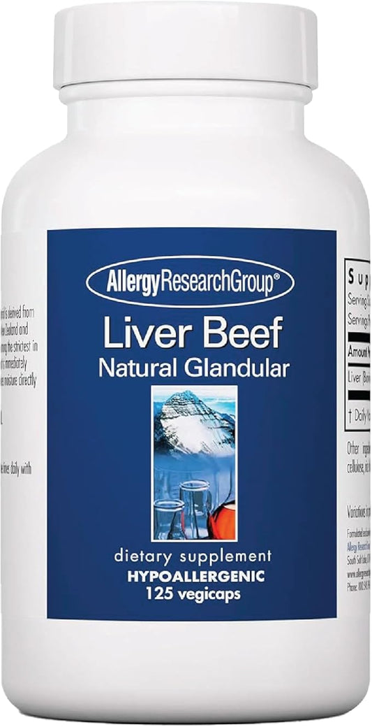 Allergy Research Group Beef Liver Supplement - Liver Function Support, Grass-fed Beef Liver Capsules 1000mg, Glandular Beef Liver Vitamins - 125 Count