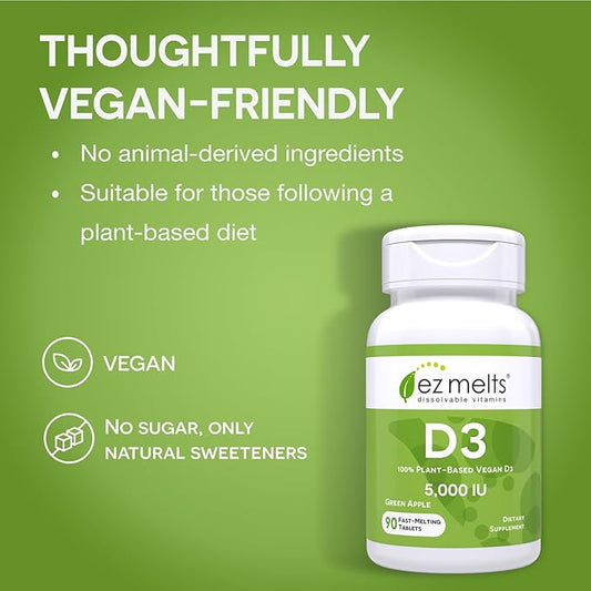 EZ Melts Dissolvable Vitamin D3 5,000 IU, Sugar-Free, 3-Month Supply - 1 Pack