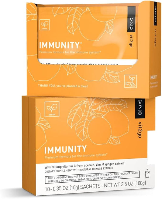 Immunity Booster Powder, Easy to Use Vegan Immune Booster with Vitamin D, A, B, C, & K, NRV Zinc, Plus Ginger Extract (10 Pack)