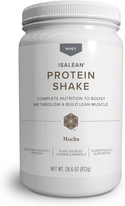 IsaLean Protein Shake - Complete Superfood Meal Replacement for Maintaining Healthy Weight and Lean Muscle Growth with 24 Vitamins and Minerals - 28.6 oz - 14 Meal Canister (Mocha) - Canister
