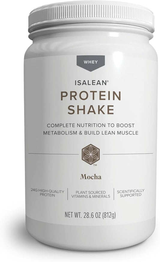 IsaLean Protein Shake - Complete Superfood Meal Replacement for Maintaining Healthy Weight and Lean Muscle Growth with 24 Vitamins and Minerals - 28.6 oz - 14 Meal Canister (Mocha) - Canister