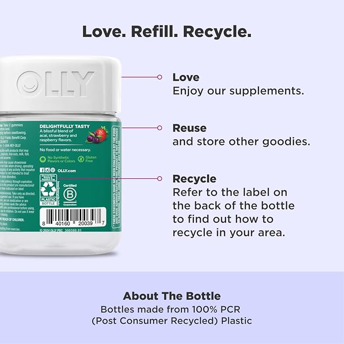 OLLY Muscle Recovery Sleep Gummies, Sleep and Sore Muscle Support, 3mg Melatonin, Tart Cherry, Vitamin D, Berry Flavor - 40 Count