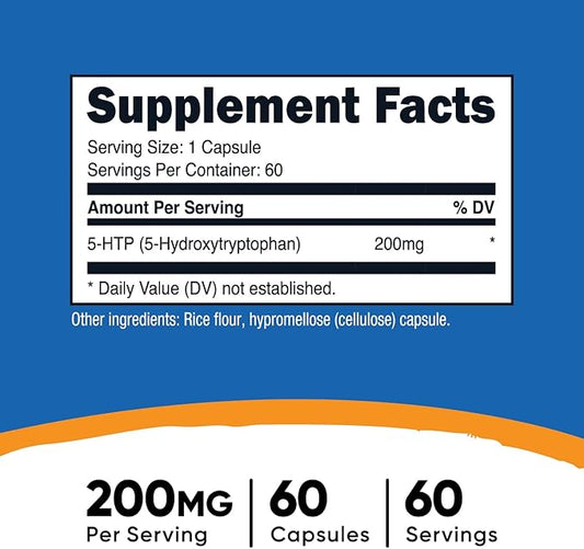 Nutricost 5-HTP 200mg, 60 Vegetarian Capsules (5-Hydroxytryptophan)