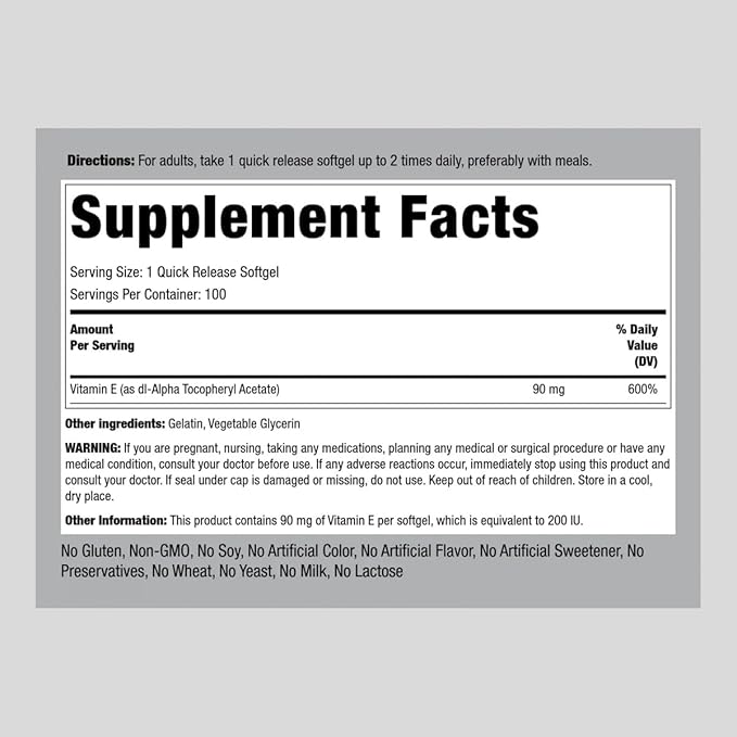 Piping Rock Vitamin E 200 IU 90mg | 100 Softgel