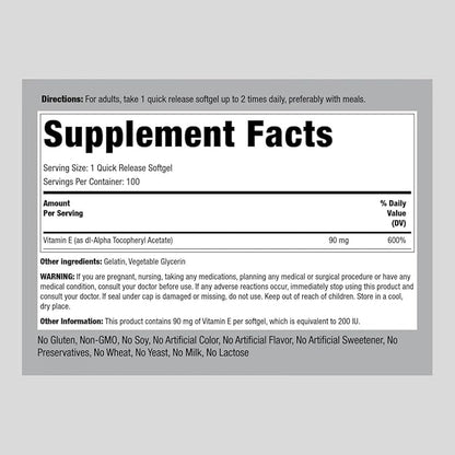 Piping Rock Vitamin E 200 IU 90mg | 100 Softgel