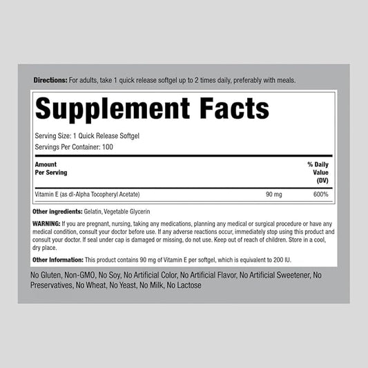Piping Rock Vitamin E 200 IU 90mg | 100 Softgel