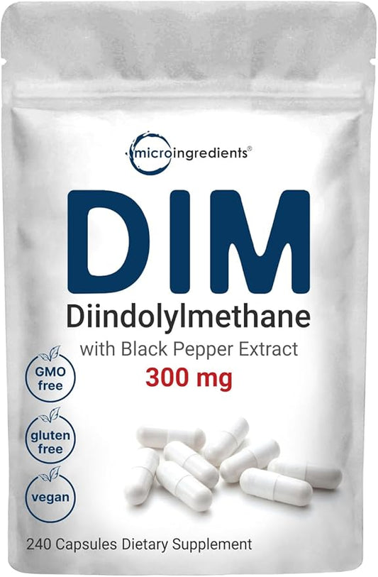 DIM Active Supplement, DIM 300mg, 240 Veggie Capsules (8-Month Supply), 2 in 1 Formula, Estrogen Metabolism, Premium DIM-Plus Broccoli Extract Supplement With Black Pepper for Better Absorption