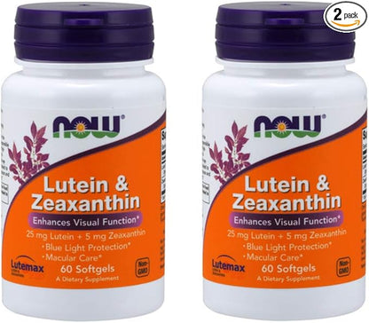 NOW Supplements, Lutein & Zeaxanthin 25 mg 5 mg 60 Softgels (2 Pack)