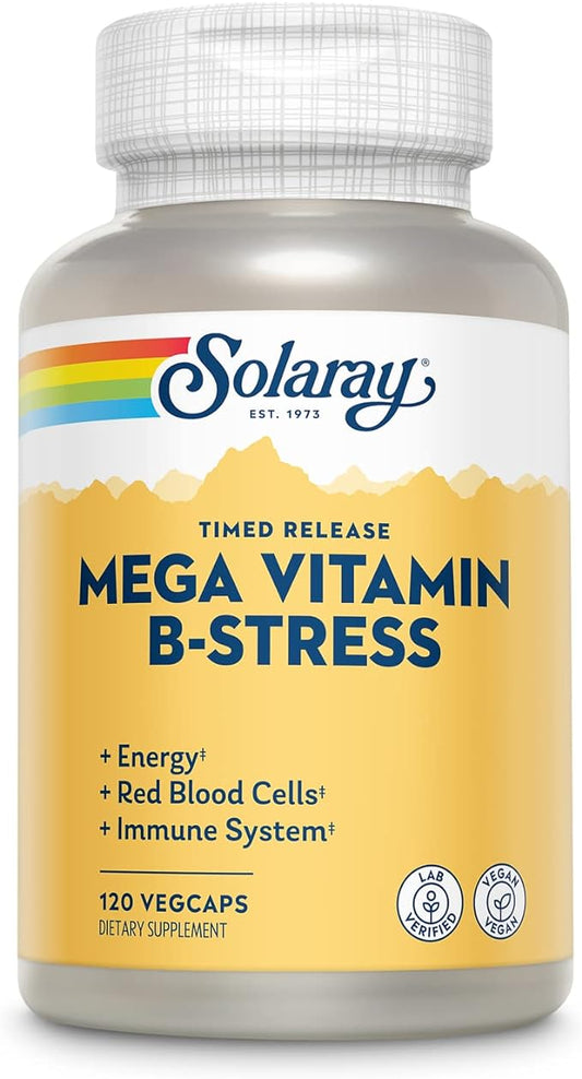Solaray Mega Vitamin B-Stress, Timed-Release Vitamin 1000 mg 60 Day 40 Servings, 120 VegCaps