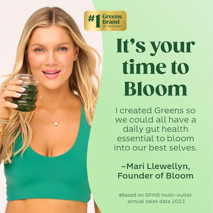 Bloom Nutrition Superfood Greens Powder, Digestive Enzymes with Probiotics and Prebiotics, Gut Health, Bloating Relief for Women, Chlorella, Green Juice Mix with Beet Root Powder, 60 SVG, Berry