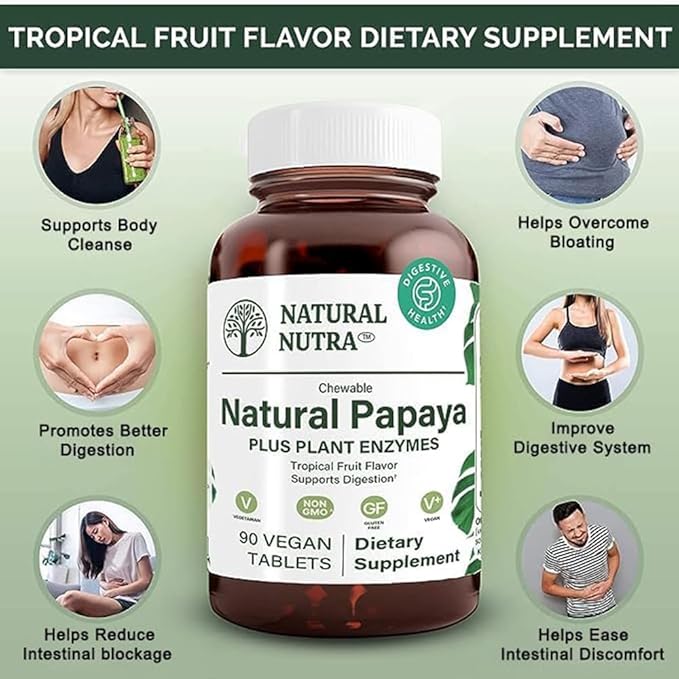 Natural Nutra Papaya Chewable Enzymes 90 Vegan