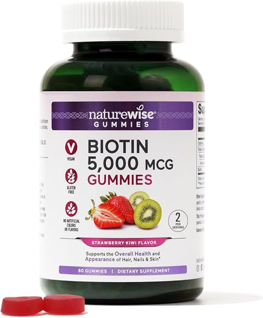 NatureWise Biotin Gummies B7 5000mcg 5000mcg Supports 60 Count[1-Month Count[1-Month Supply]
