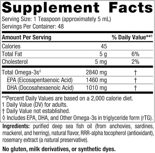 Nordic Naturals Ultimate Omega Liquid, Lemon Flavor 8 oz 2840 mg Omega-3 - Omega-3 Fish 48 Servings