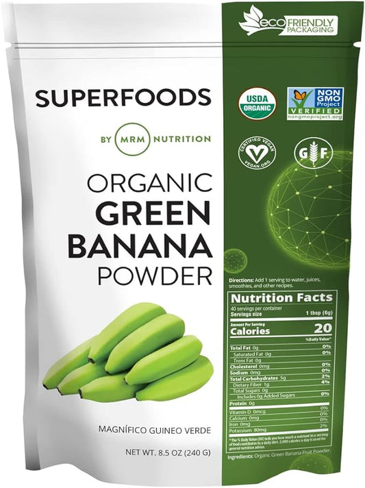 MRM Nutrition Organic Green Banana Powder | Superfoods | High-Fiber | Flour Alternative | Prebiotic Fiber | 40 Servings