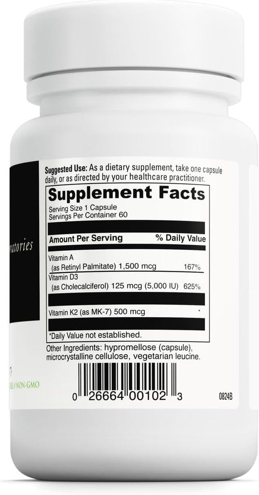 DAVINCI Labs ADK - Helps Support Bone, Heart & Immune Health* - Dietary Supplement with Vitamins A, D3 & K2 (as MK-7) - Vegetarian, Gluten Free & Soy Free - 60 Capsules