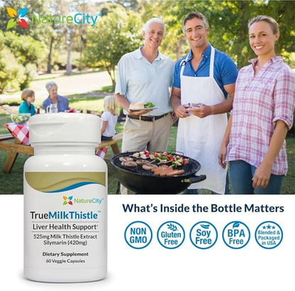 TrueMilkThistle | Milk Thistle Liver Supplement 525mg Milk (80% silymarin) 420mg of (60 Veggie