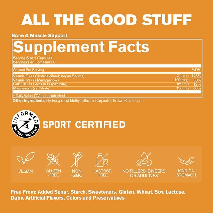DR.VEGAN Bone & Muscle Support 60 Vegan 30 Day 160mg, Magnesium 150mg, Vitamin K2 100µg, 100µg, Vitamin D3 25µg 25µg (1000IU) (1000IU)