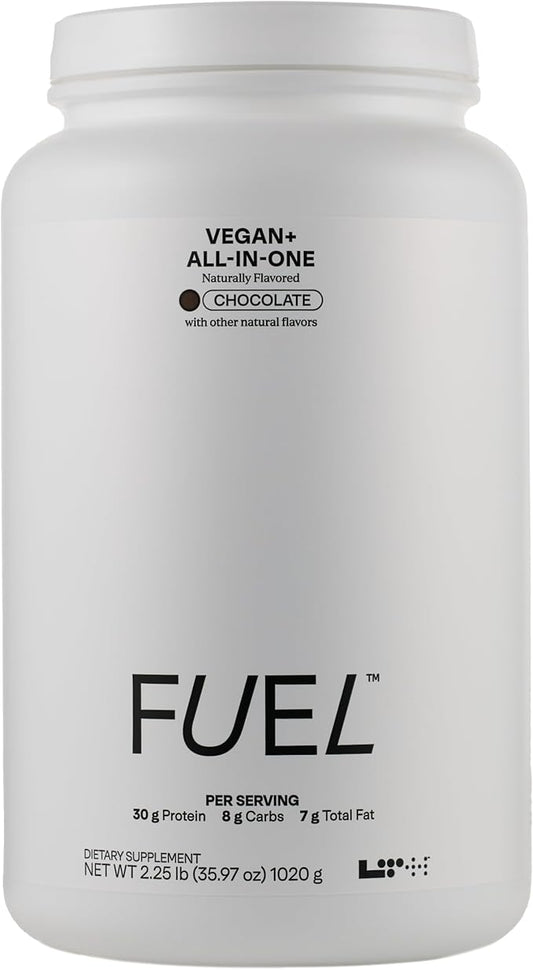 Fuel Vegan & All-in-One - Trusted by Life Time Fitness Members - 30g Protein - Plant-Based Protein Meal Replacement - Vitamins, Minerals, Digestive Enzymes & Probiotics - Chocolate, 20 Servings